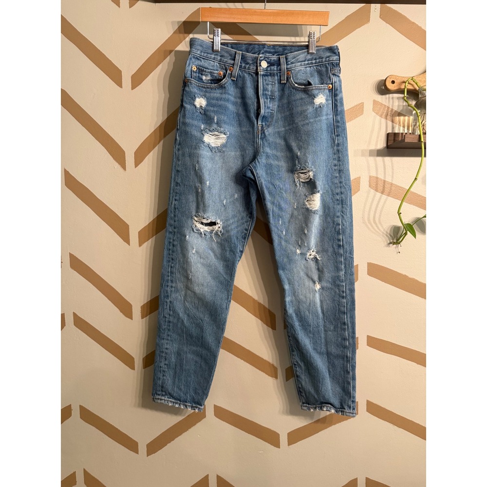 Levi's 501 Original Fit Jeans Womens 28‎ Blue Distressed Straight Leg 22861-0024